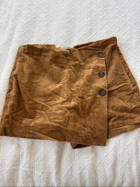 Love Tree Corduroy Button-Front Skort in Camel Brown